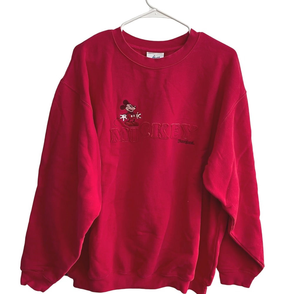 Disney Vtg Mickey Mouse Sweatshirt XL Red Disneyland Resort Embroidered Pullover